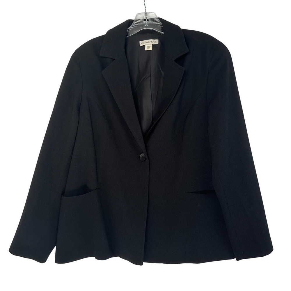 Coldwater Creek Black Single Button Blazer Jacket Petite Size 14 P14